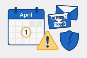Georgia LLC compliance warning signs including April 1st deadline calendar returned unpaid mail and broken liability protection
