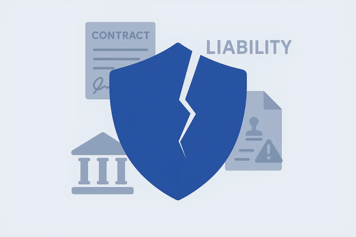 can-an-inactive-llc-or-corporation-conduct-business Broken liability protection shield showing personal asset risk from inactive LLC non-compliance.