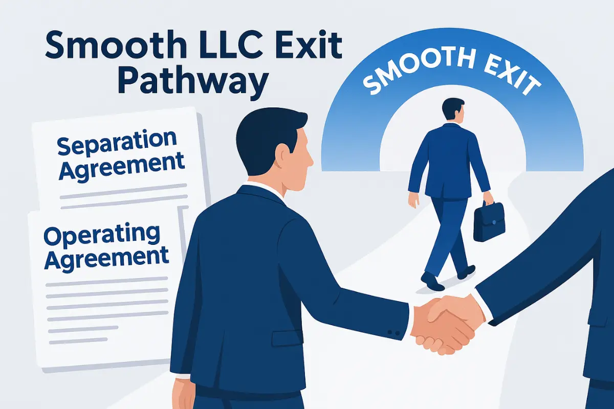 Smooth LLC partnership exit pathway with separation agreement and operating agreement for transferring ownership
