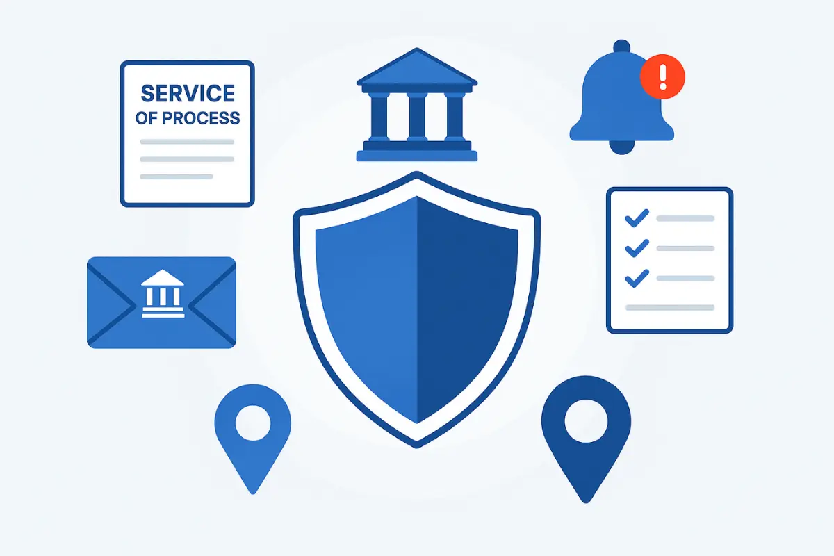 what-does-a-registered-agent-do What does a registered agent do infographic showing service of process, legal documents, compliance and location requirements