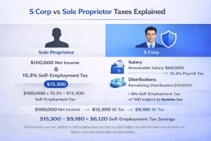 S corp vs sole proprietor self employment tax savings visual example