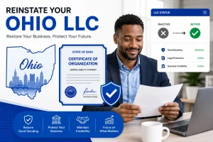 Business owner completing Ohio LLC reinstatement to restore an inactive LLC to active status
