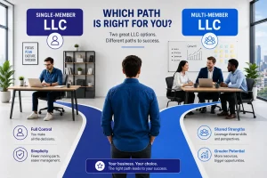 Business owner choosing between a single-member LLC and multi-member LLC business structure