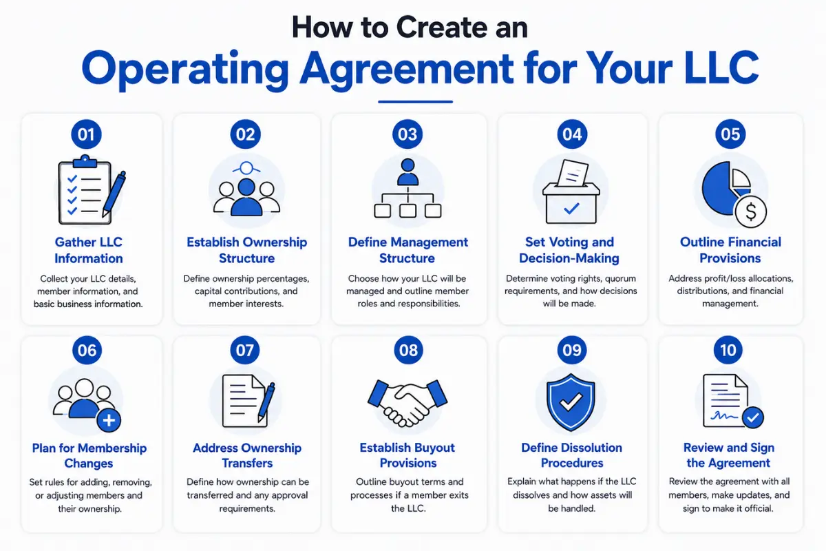 Steps for how to create an LLC operating agreement